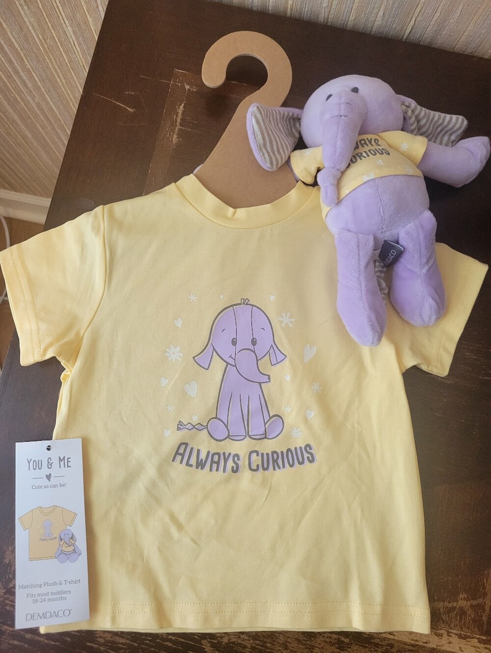 Yellow  Shirt 18-24 months. You and Me, with matching Lavender Elephant Toy NWT
